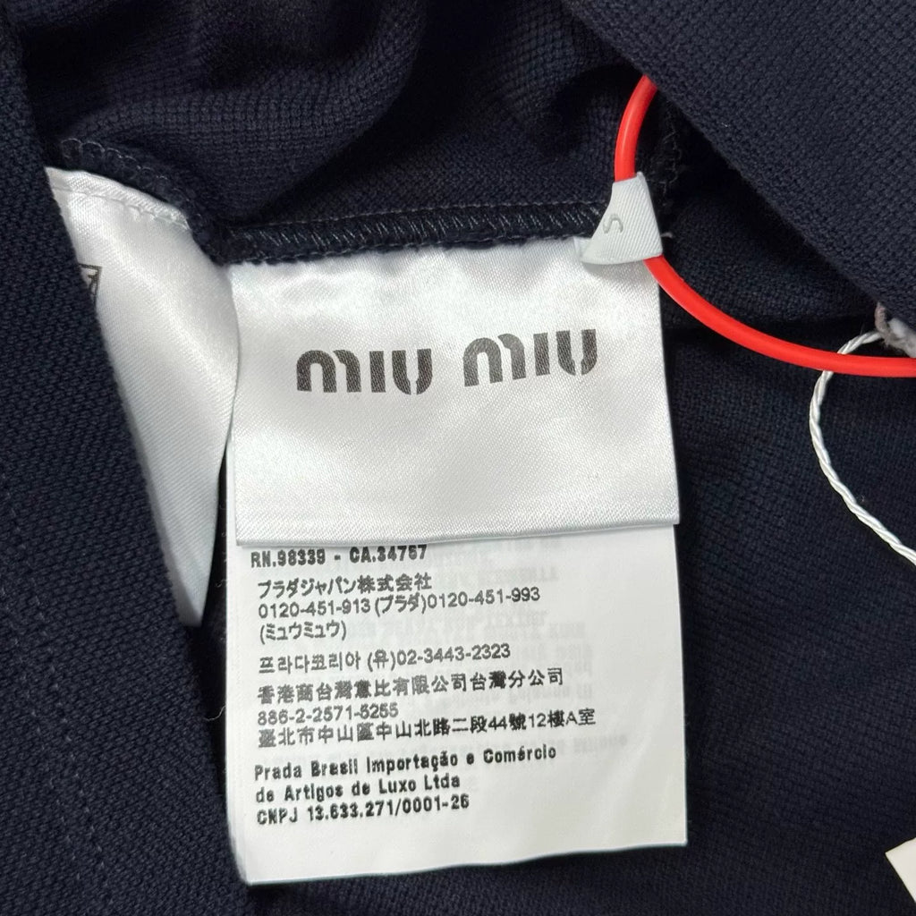 Miu Miu Short Sleeve Top Navy Embroidered Polo Shirt