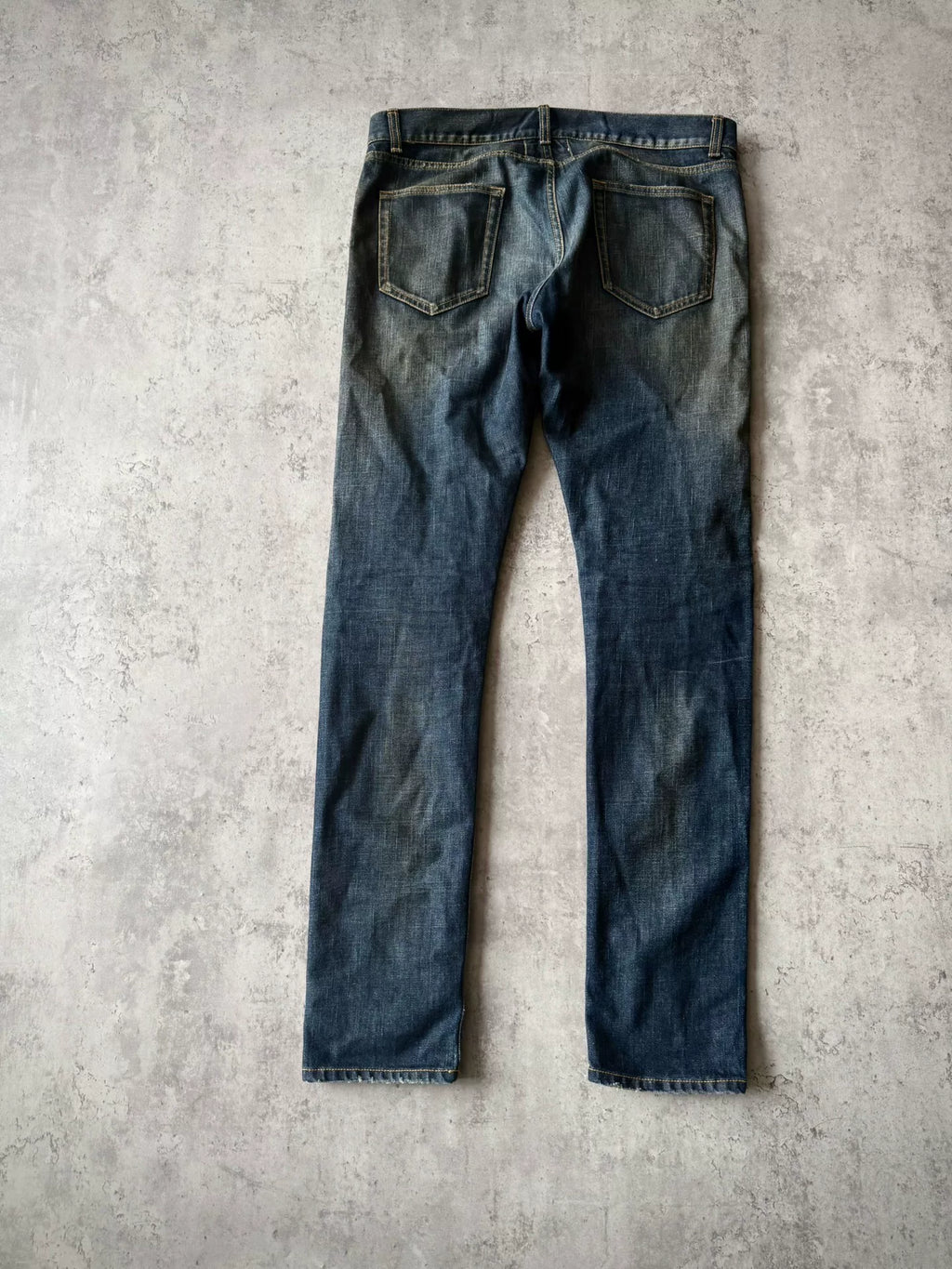 Saint Laurent Paris AW13 D02 Blue Washed Oil Stain Mud Dyed Denim Jeans by Hedi Slimane