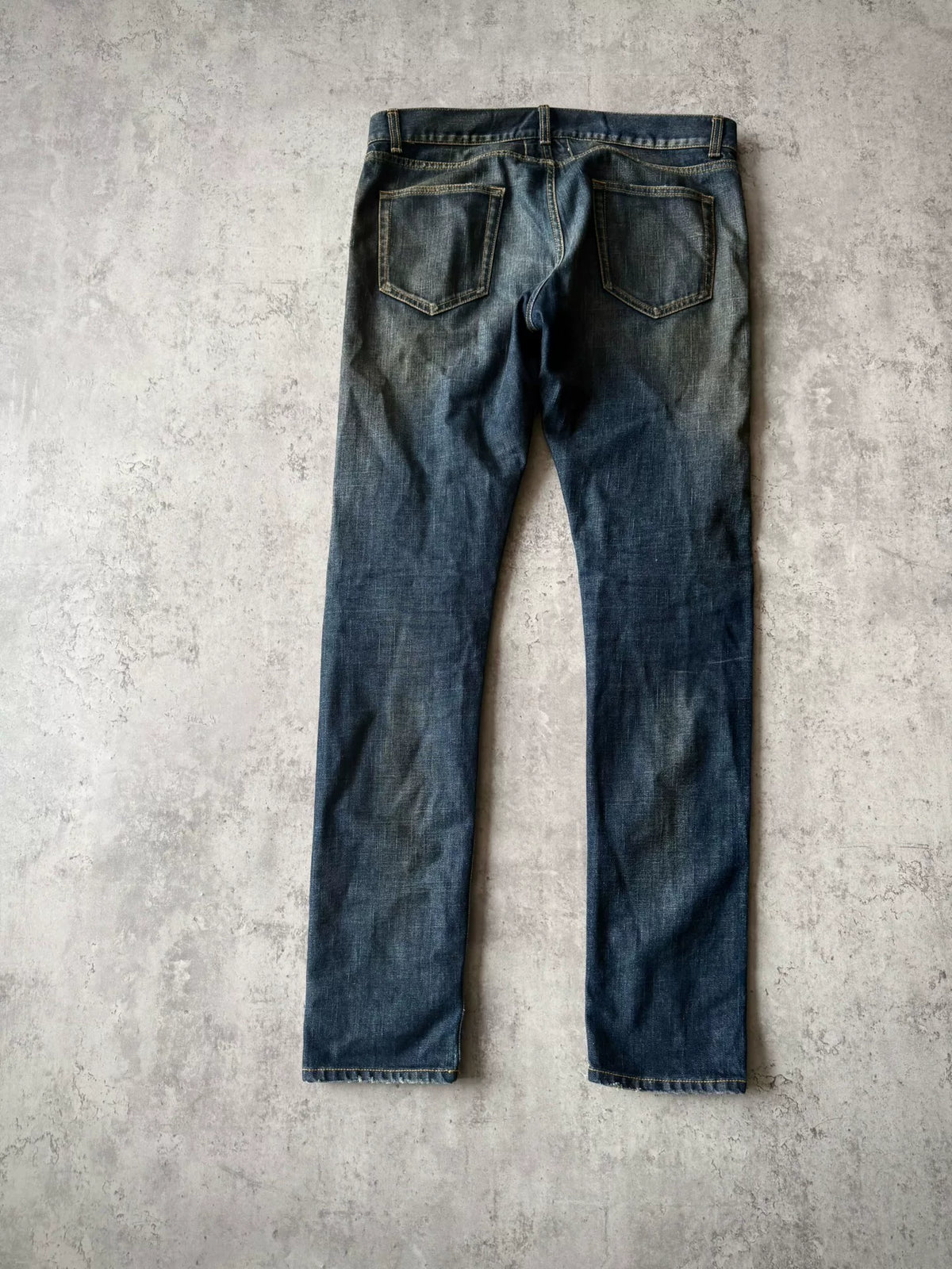 Saint Laurent Paris AW13 D02 Blue Washed Oil Stain Mud Dyed Denim Jeans by Hedi Slimane