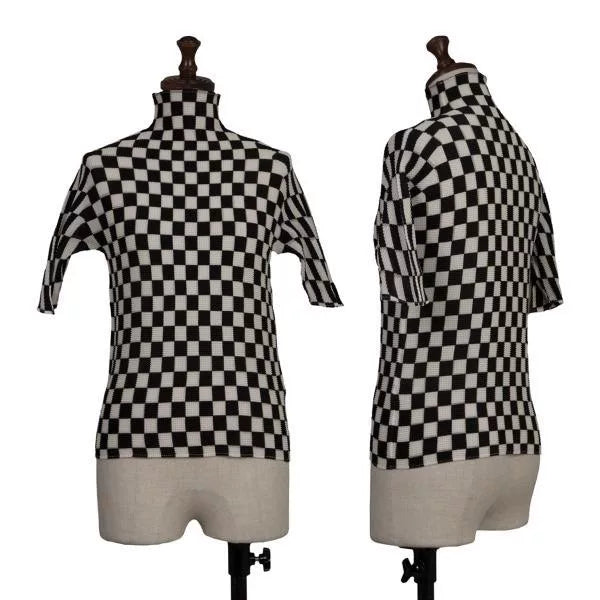 Issey Miyake Vintage Black & White Plaid Pleated Top