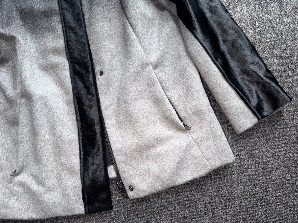 Helmut Lang Gray Black Ombré Wool Calf Pony Hair Jacket Coat