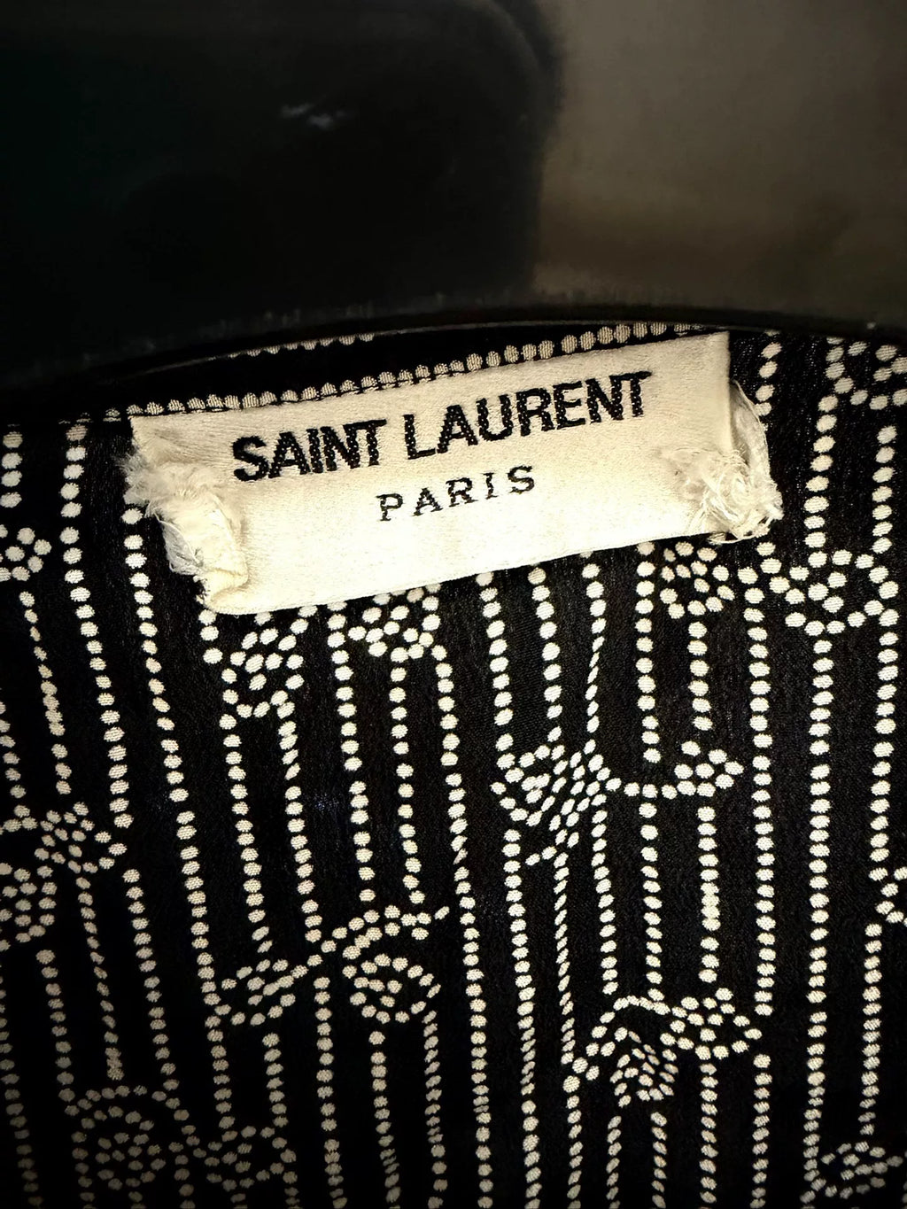 Saint Laurent Paris SS18 Black Paisley Polka Dot Striped Silk Shirt