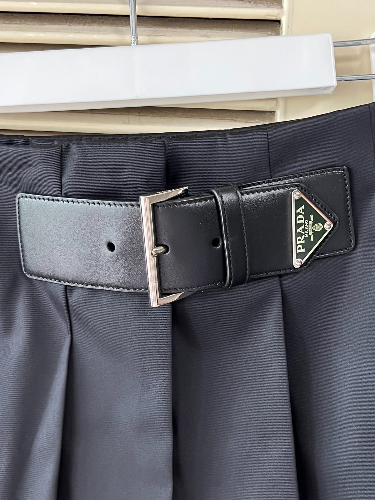 Prada Re-Nylon Recycled Nylon Belted Triangle Logo Skirt