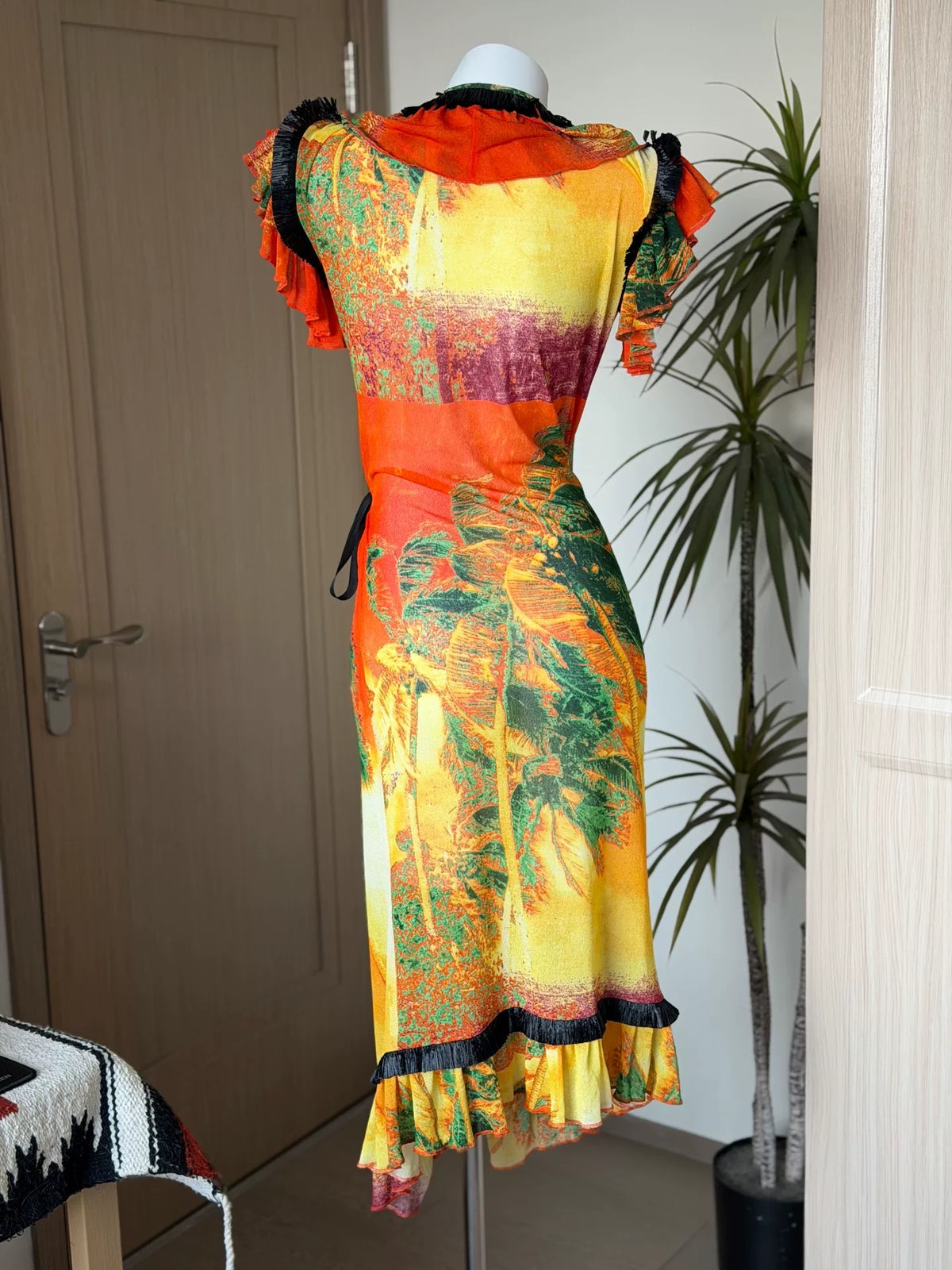 Jean Paul Gaultier Vintage Mesh Print Fringe Dress