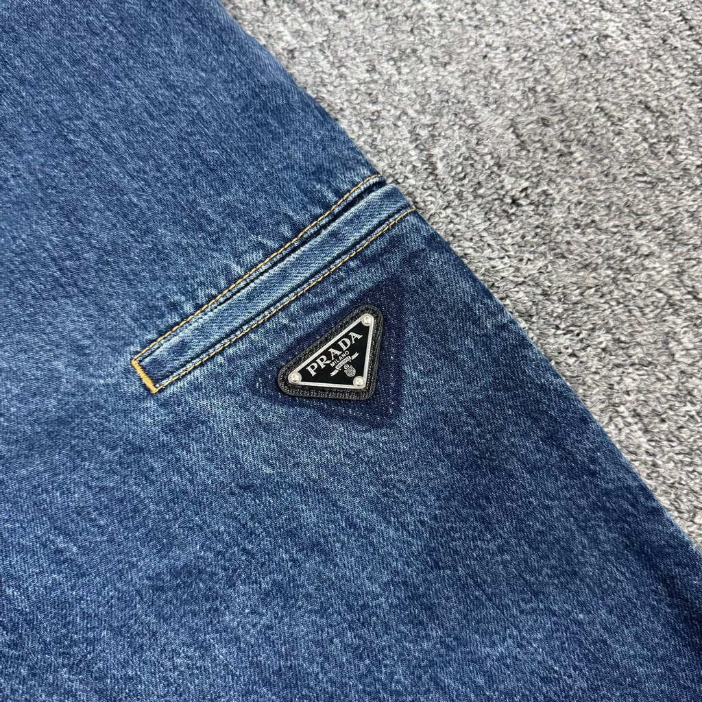 Prada Triangle Logo Denim Shorts