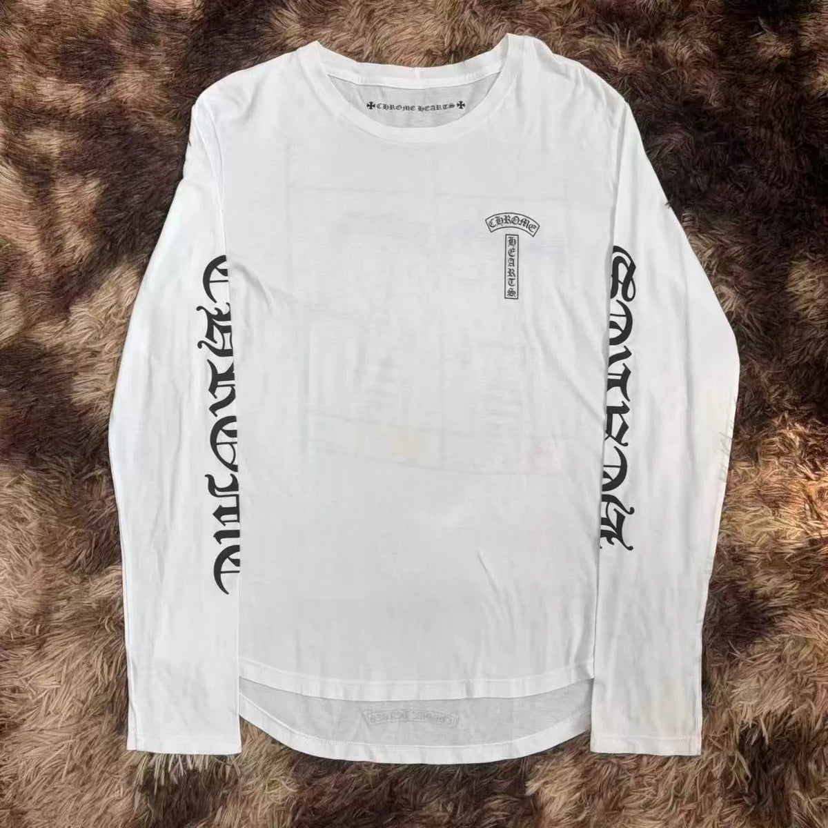 Chrome Hearts White Matty Boy T-bar Sanskrit Figure Graffiti Long Sleeve Top