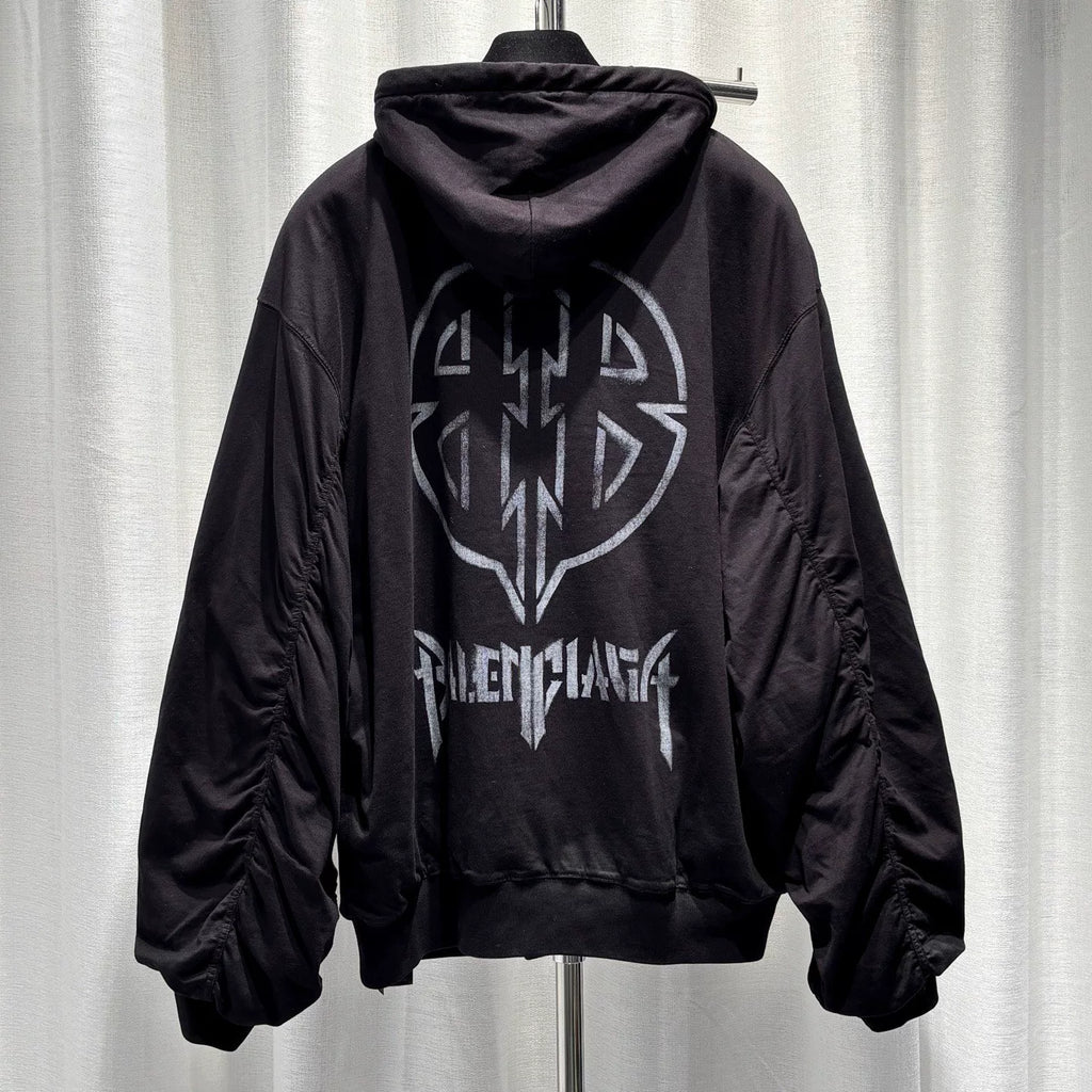 Balenciaga Navy Blue Double B Spray Paint Print Combed Cotton Jacket