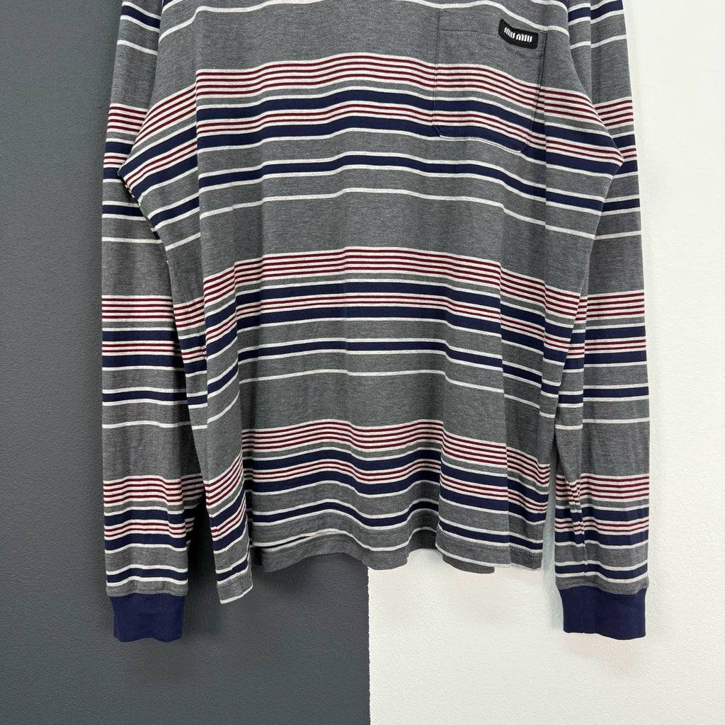 Miu Miu Automne Striped Logo Long Sleeve Top