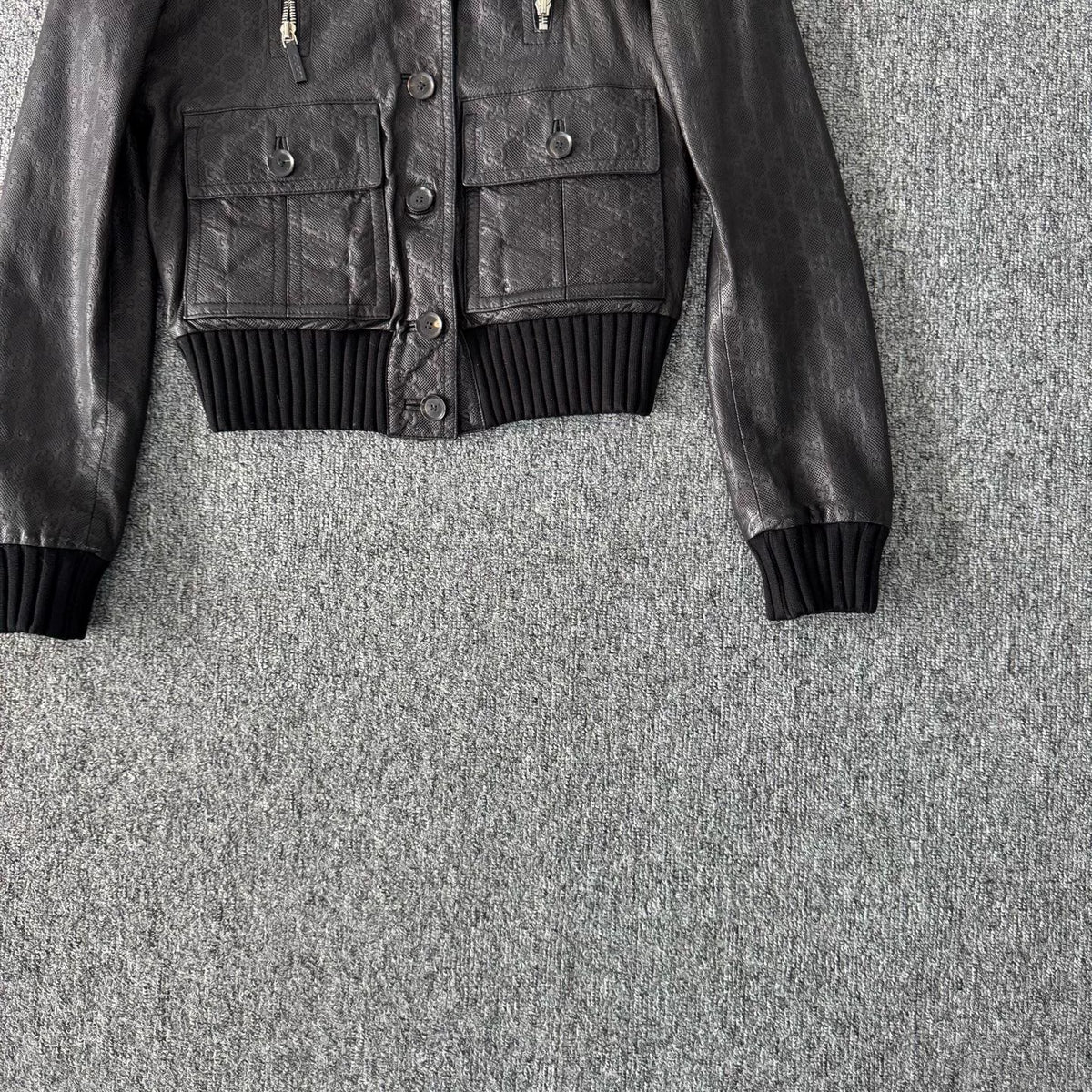 Gucci knit patchwork double-G all-over print leather pilot jacket