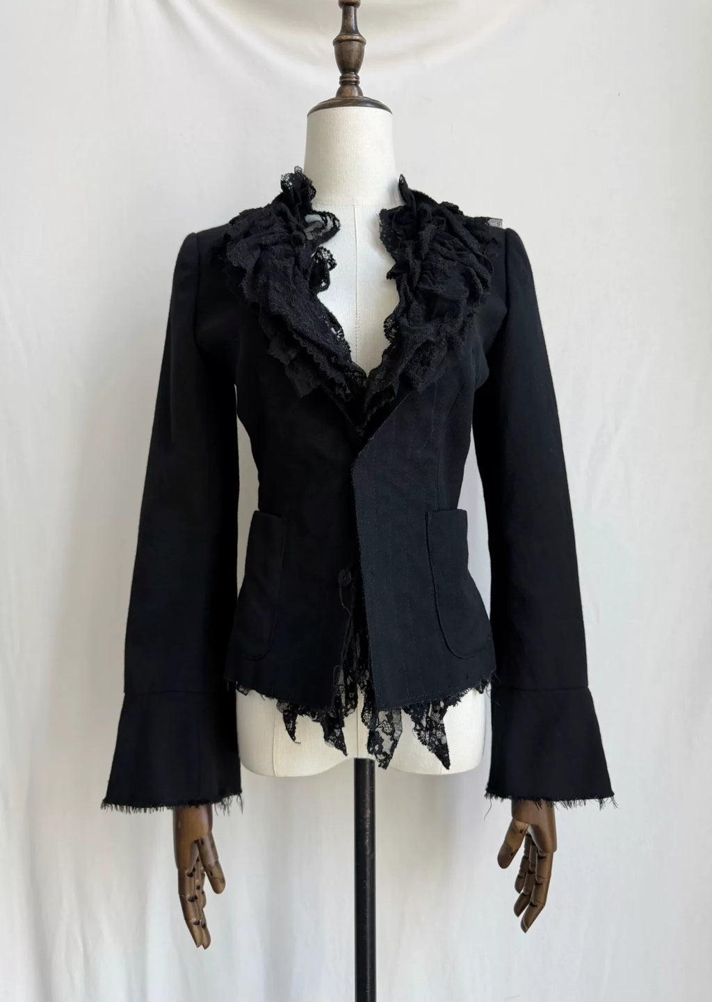 Junya Watanabe Black Stand-Collar Cinched Lace Wool Jacket