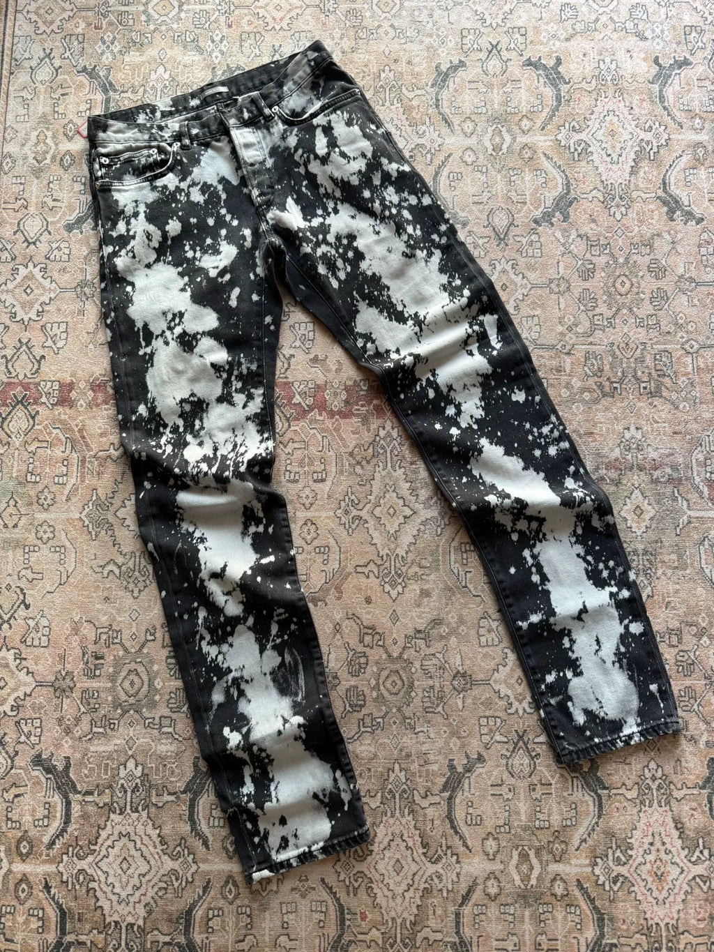 Dior Homme Black Ink Wash Distressed Leather Patch Denim Jeans