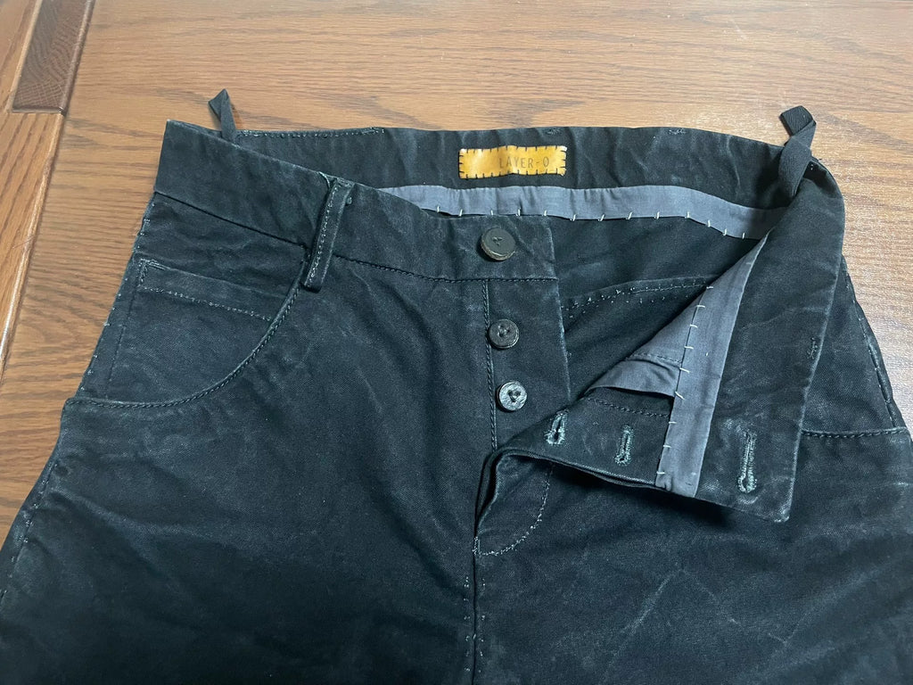 layer-0 Black Canvas 5p Distressed Cotton Trousers