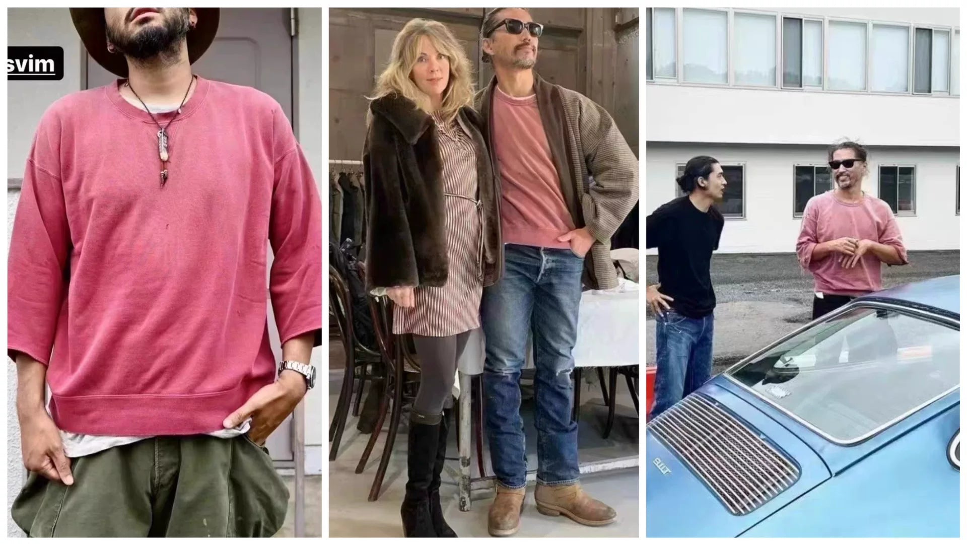 Visvim 21AW Jumbo Sweat 3/4 Sleeve Crash Red Cotton Sweatshirt