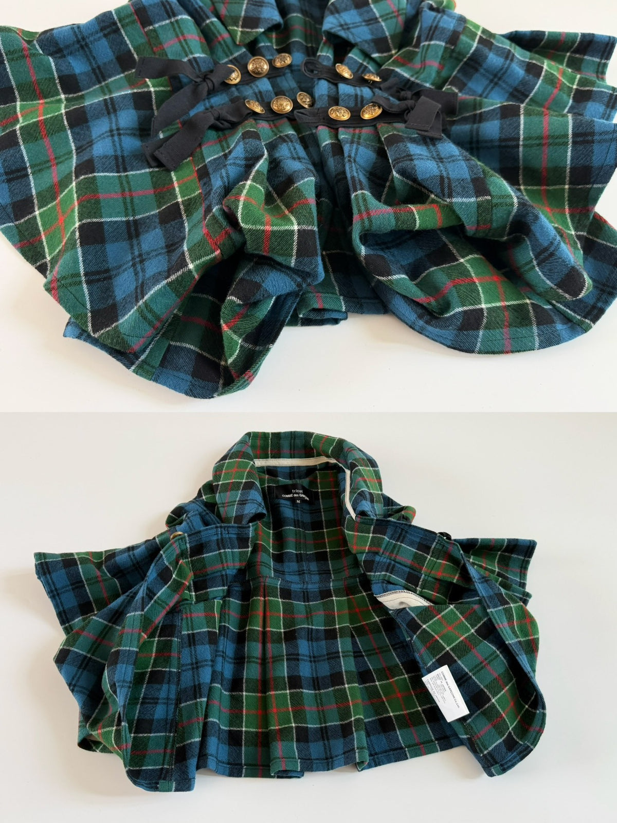 Comme Des Garcons Plaid Top Wool Cape Coat