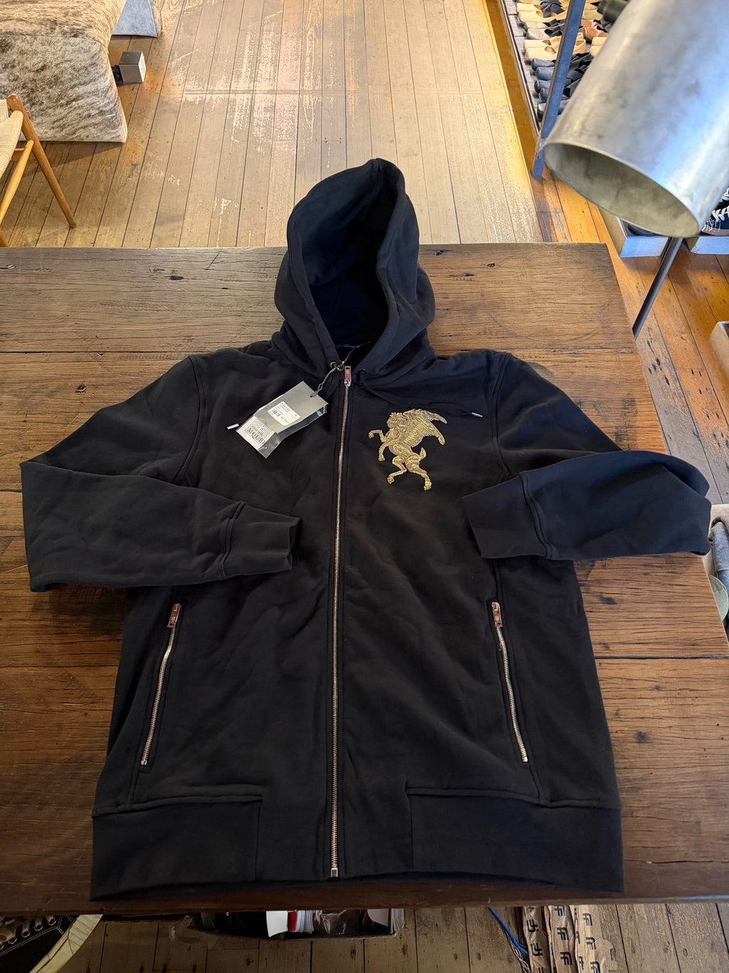 Alexander McQueen FW17 Black Flying Lion Embroidered Zip-Up Hooded Cotton Sweater