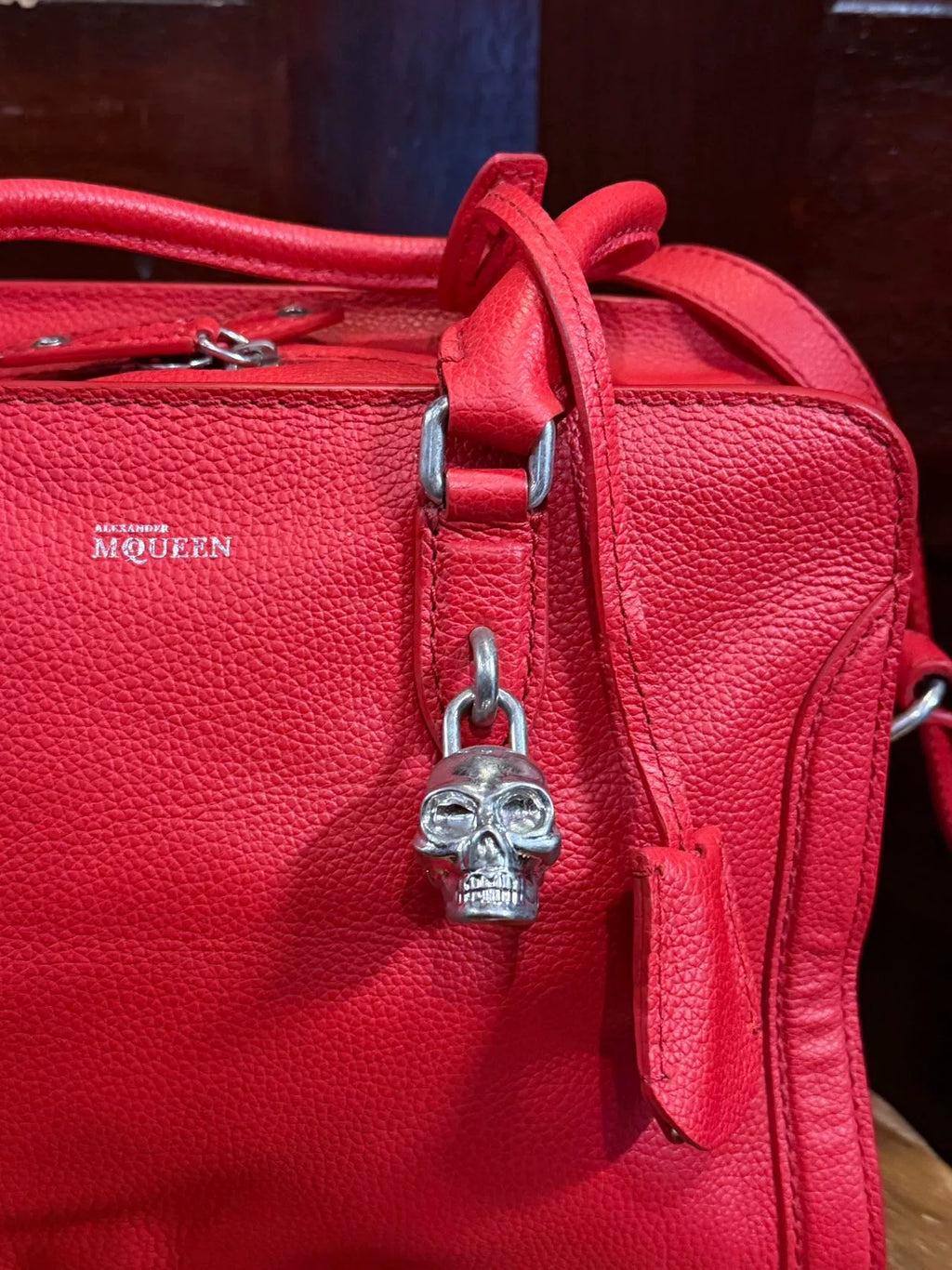 Alexander McQueen Red Skull Padlock Zip Bag