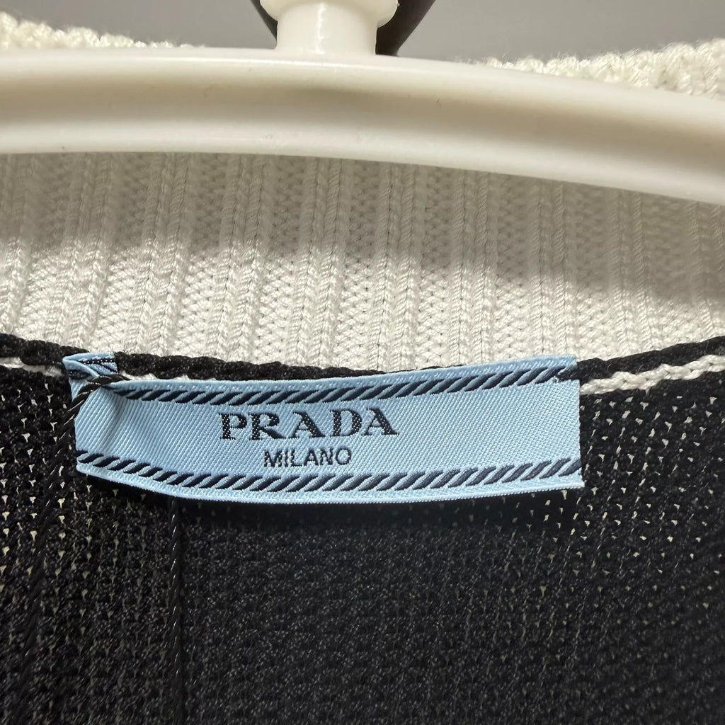 Prada Embroidered Logo Black White Color-Blocked Cardigan