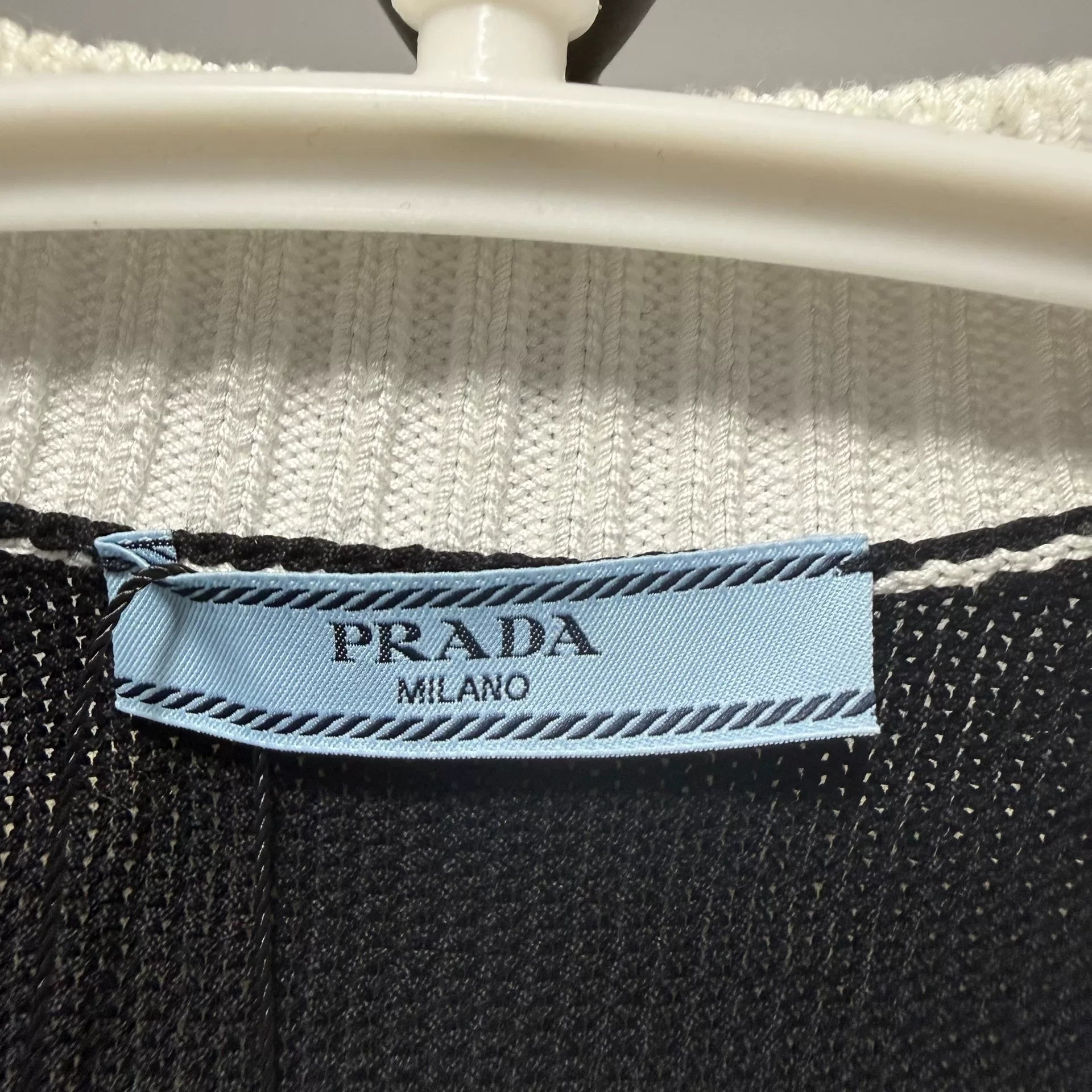 Prada Embroidered Logo Black White Color-Blocked Cardigan