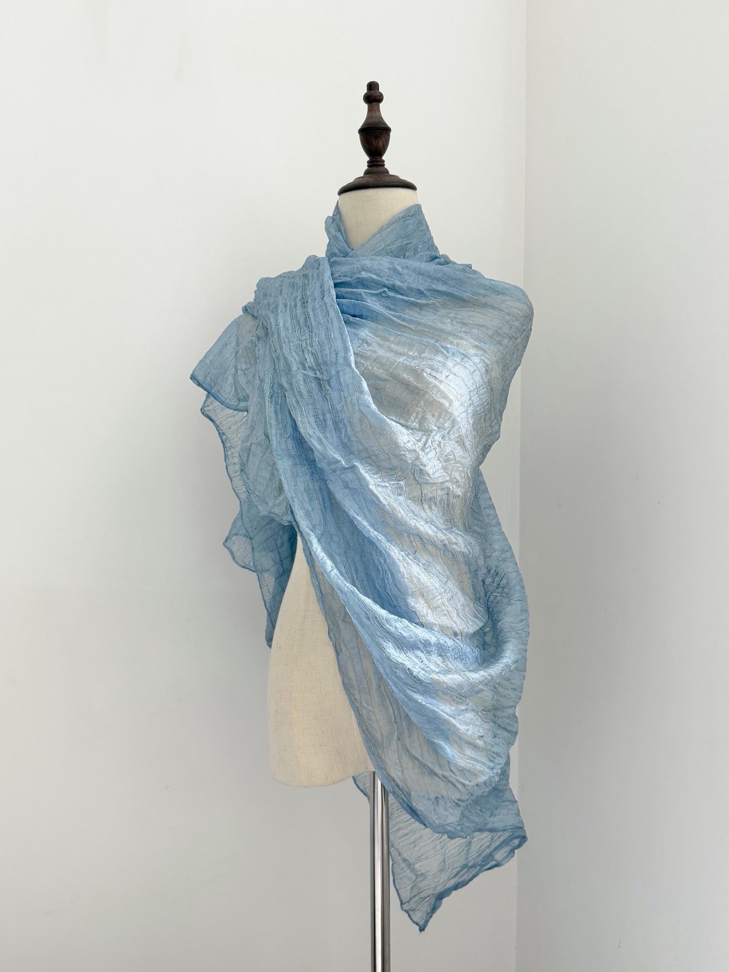 Yohji Yamamoto 1990s Ice Blue Drawstring Shawl - Devines