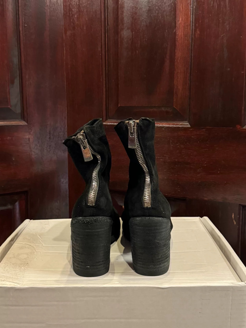 Guidi SS18 M86A Black BLKT Suede Deerskin High-Heel Back-Zip Ankle Boots