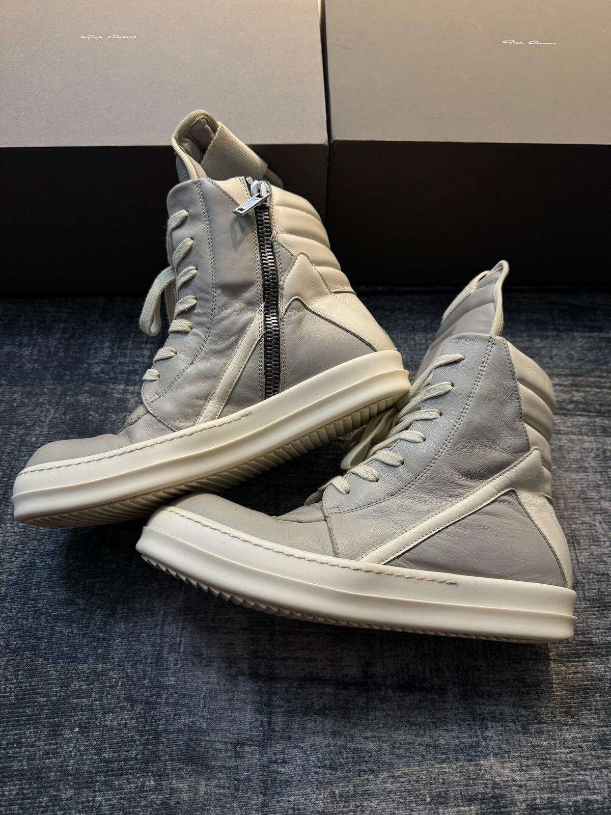 Rick Owens Leather Grey Boots