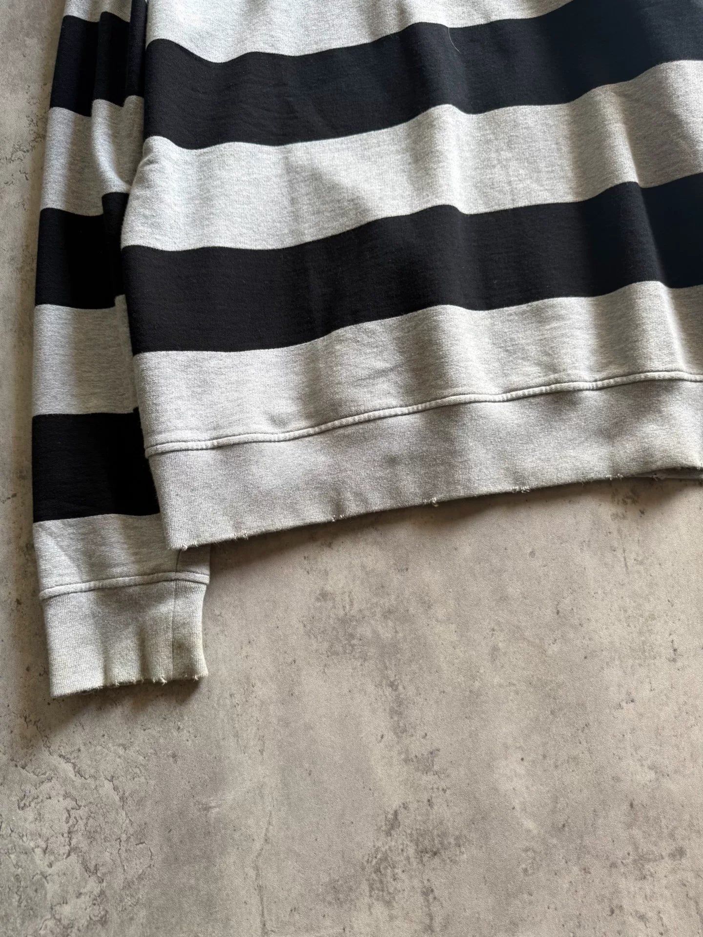 Saint Laurent Paris 17AW Black Striped Distressed Tassel Drawstring Turtleneck Fringe Hoodie by Anthony Vaccarello