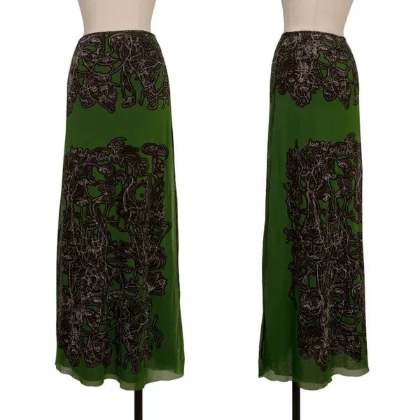 Jean Paul Gaultier Vintage Green Abstract Portrait Mesh Skirt