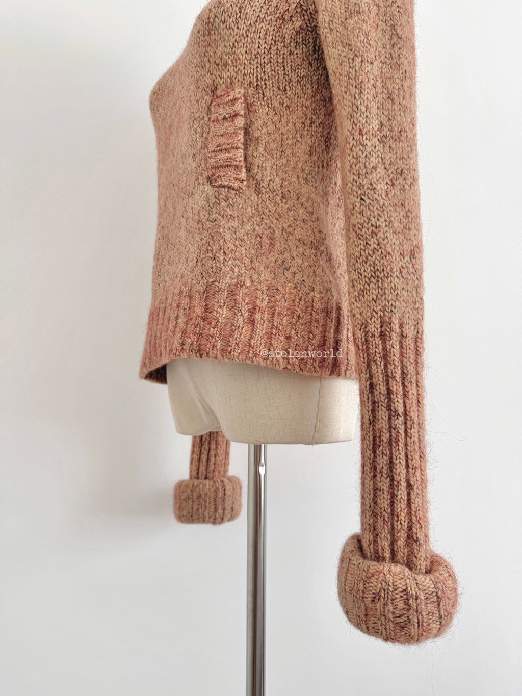 Yohji Yamamoto Y's Mixed Color Cuffed Wool Knit Pink Top - Devines