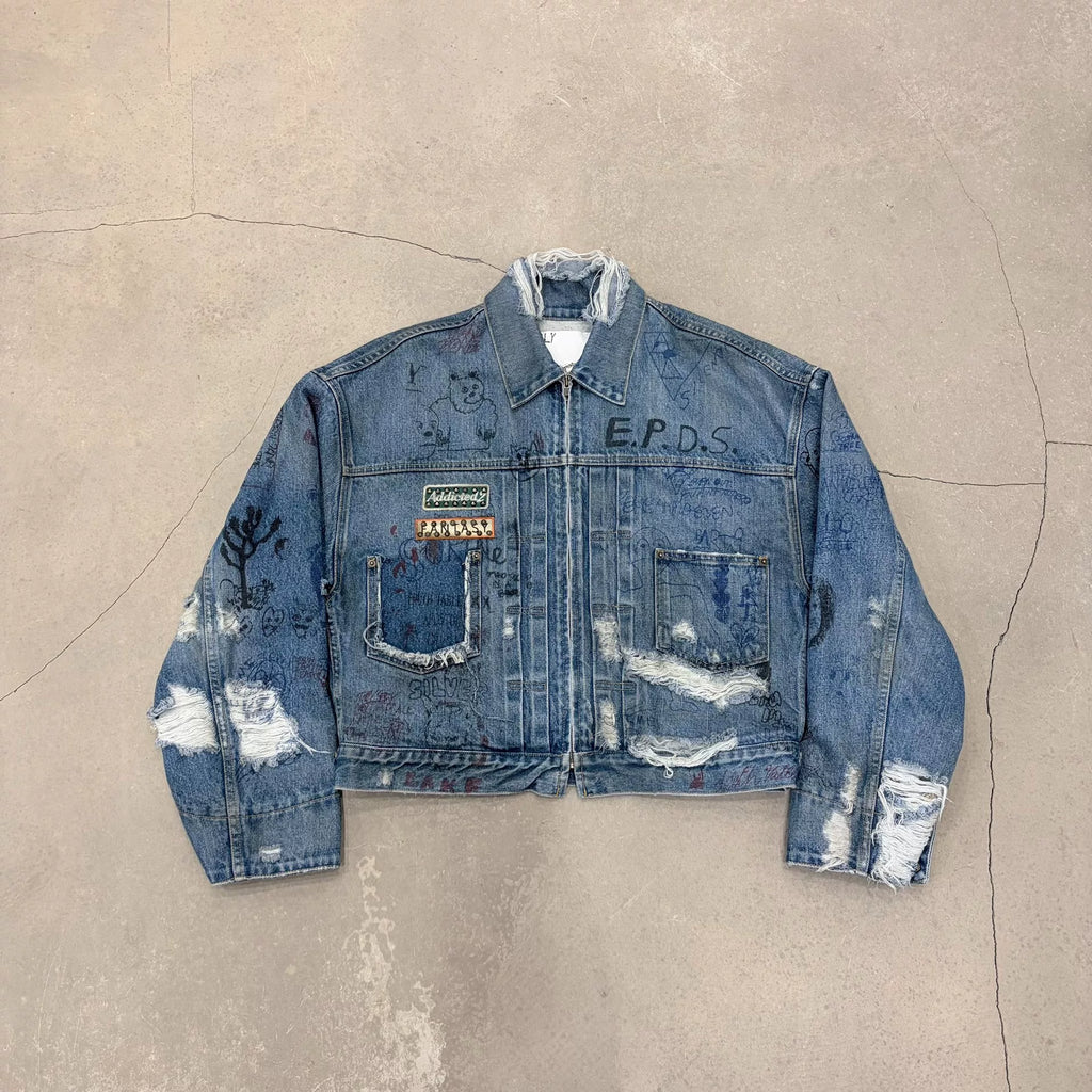 Paly SS25 Hollywood Damaged Graffiti Denim Jacket