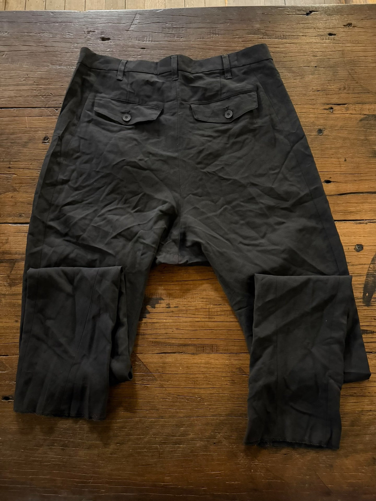 Julius FW16 Pre Black Drop-Crotch Wool Viscose Trousers
