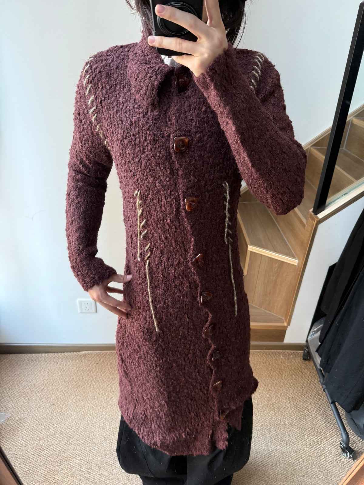 Namacheko FW20 Hand-Stitched Contrasting Thread Knit Coat
