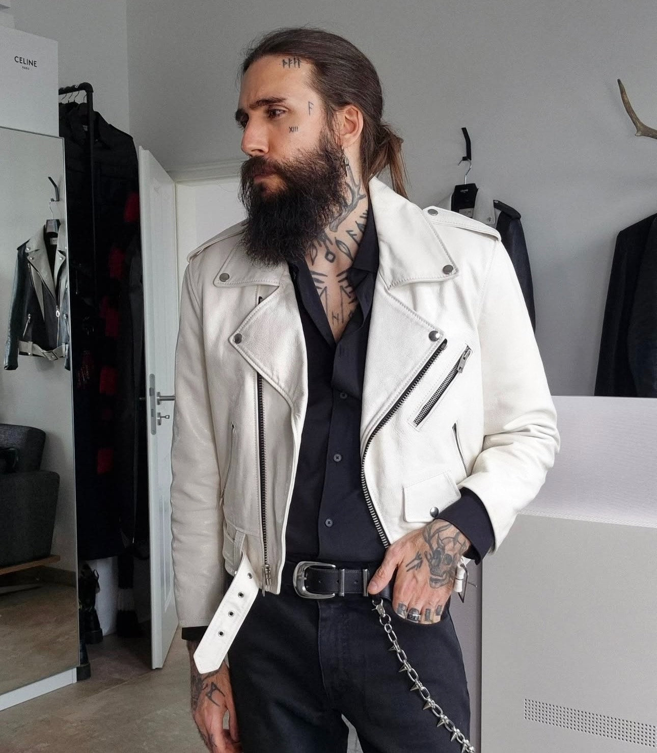 Celine 2019FW Leather Cropped Biker Jacket