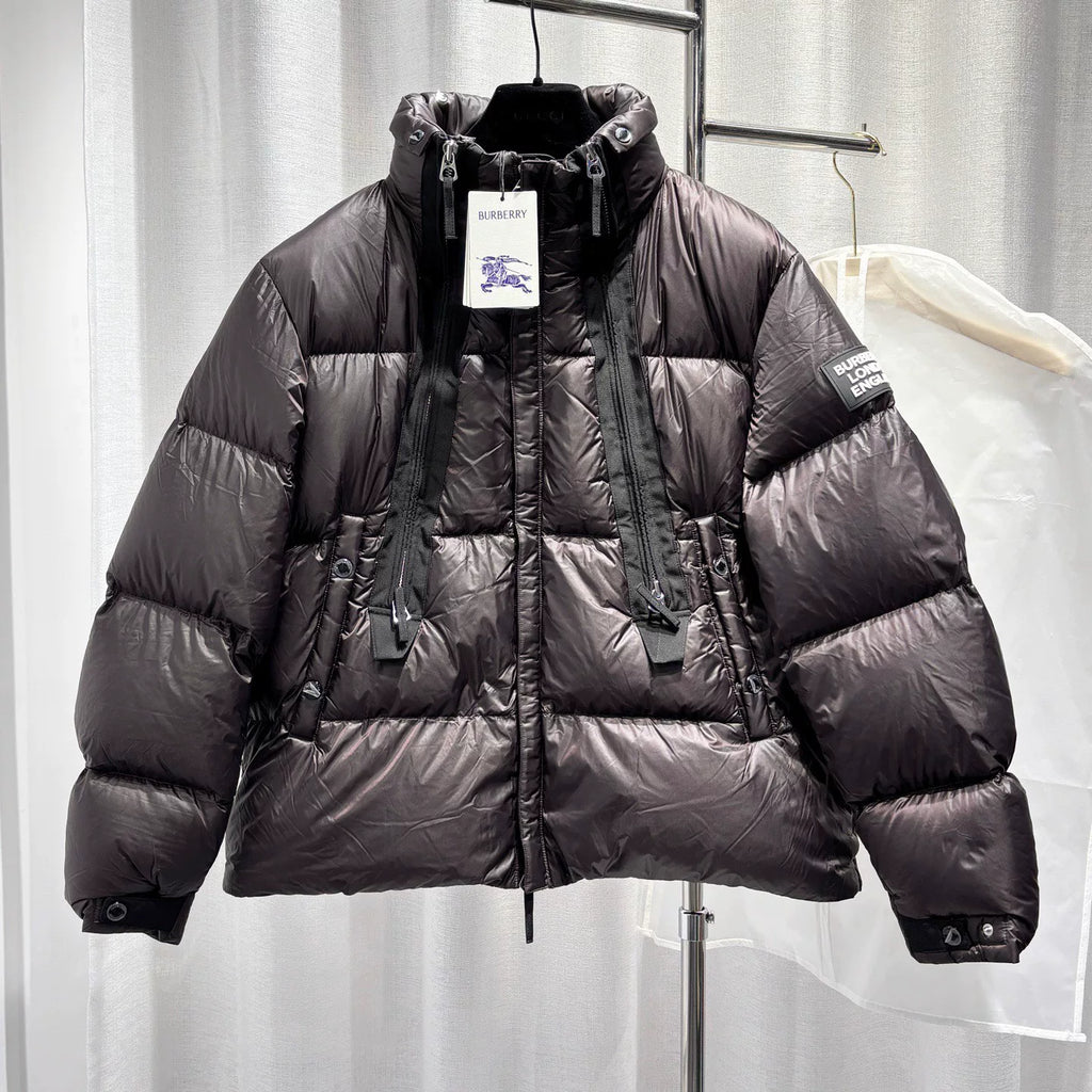Burberry Black Brown Nylon Stand-Collar Zip-Up Puffer Jacket