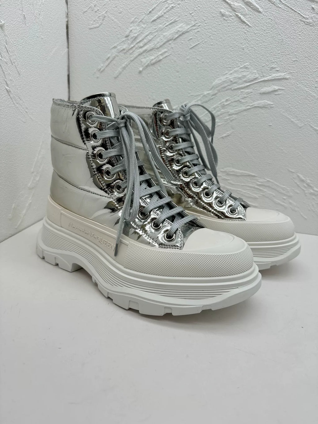 Alexander McQueen Silver Tread Slick Metallic Boots