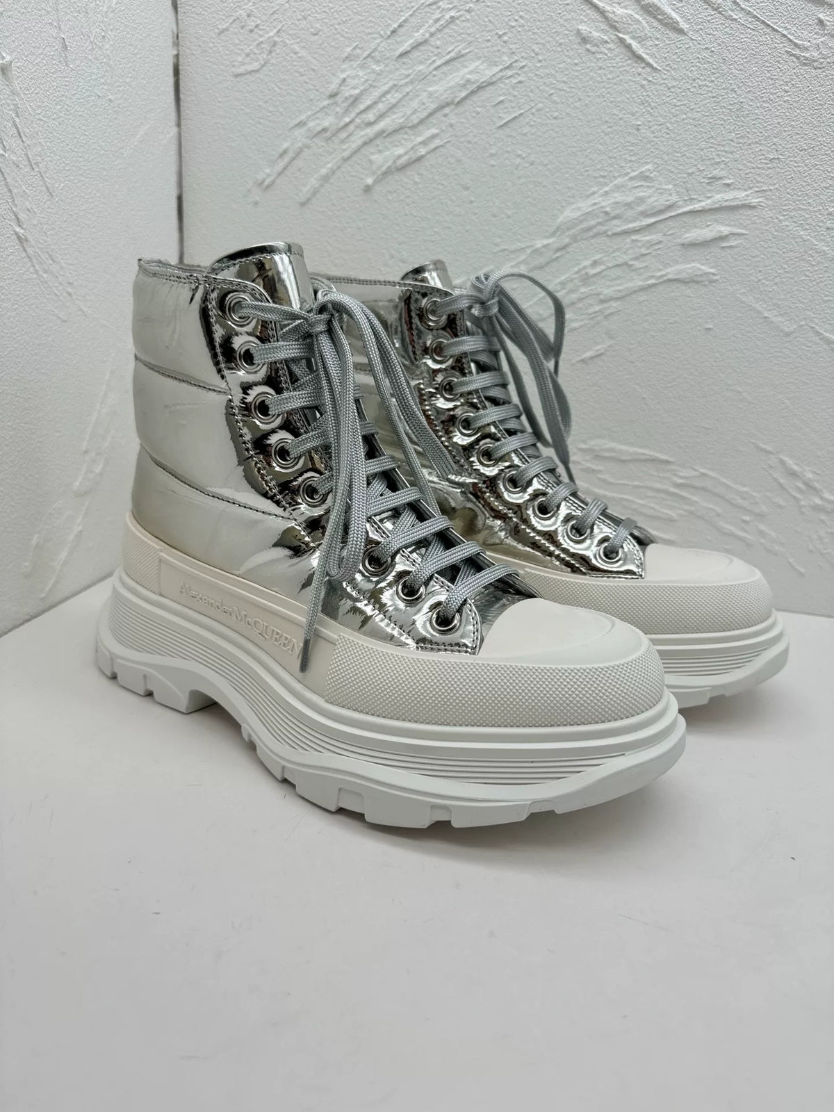 Alexander McQueen Silver Tread Slick Metallic Boots