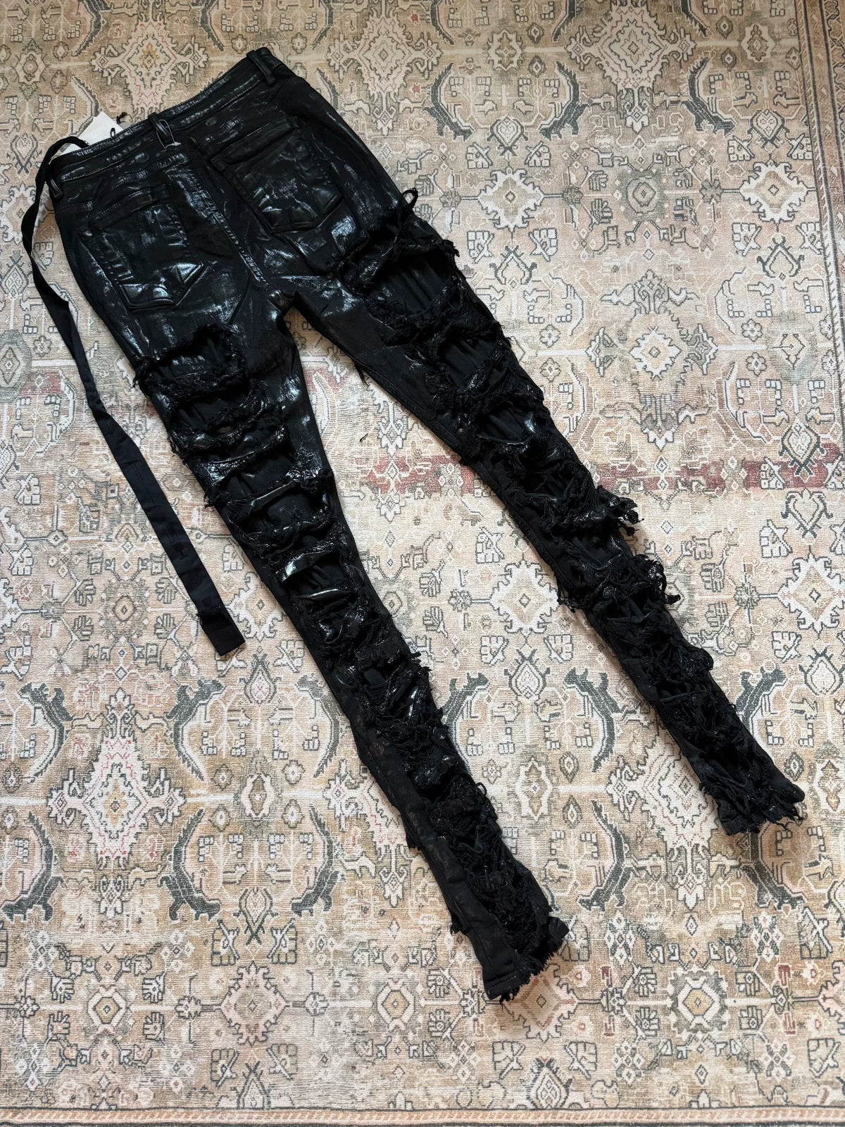 Rick Owens Drkshdw Distressed Waxed Jeans
