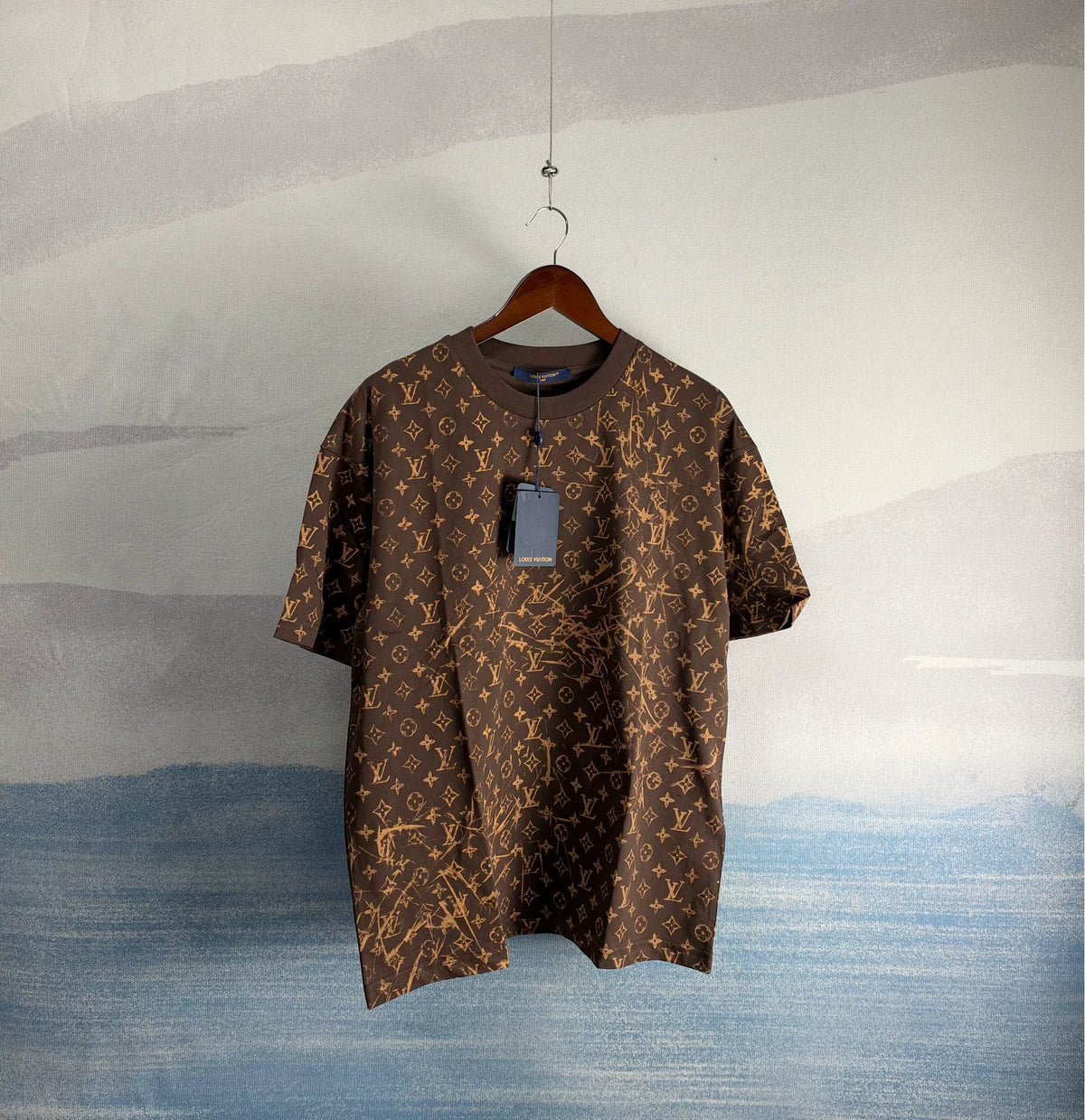 Louis Vuitton SS27 Brown Cracked Print Cotton Short Sleeve Top