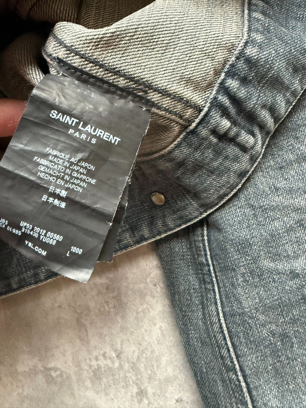 Saint Laurent 13SS Blue-Grey Raw Edge Distressed Denim Jacket by Hedi Slimane