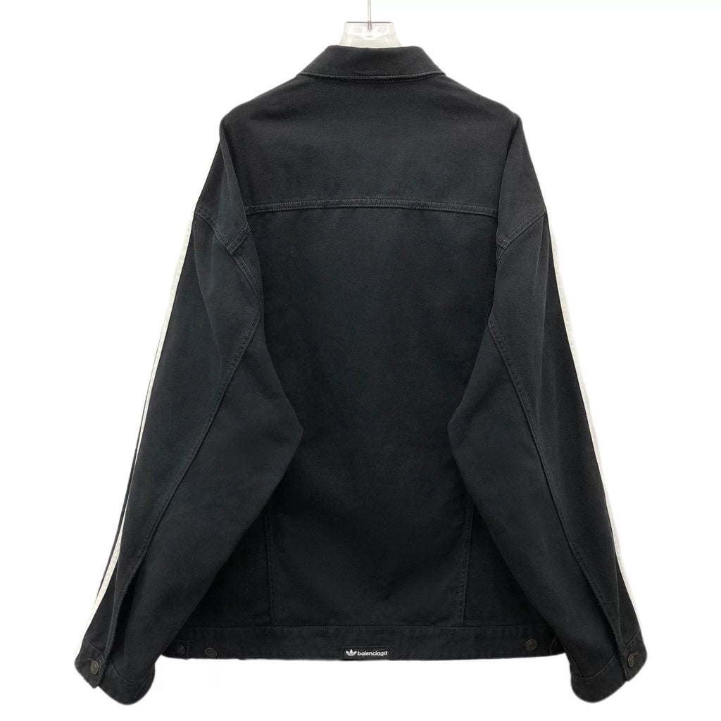 Balenciaga × Adidas Black Side Stripe Cotton Collared Single-Button Denim Jacket