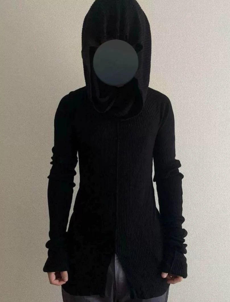 AW09 Comme des Garçons Black Double-Layer Interactive Draped High Collar Silk-Blend Knit Top