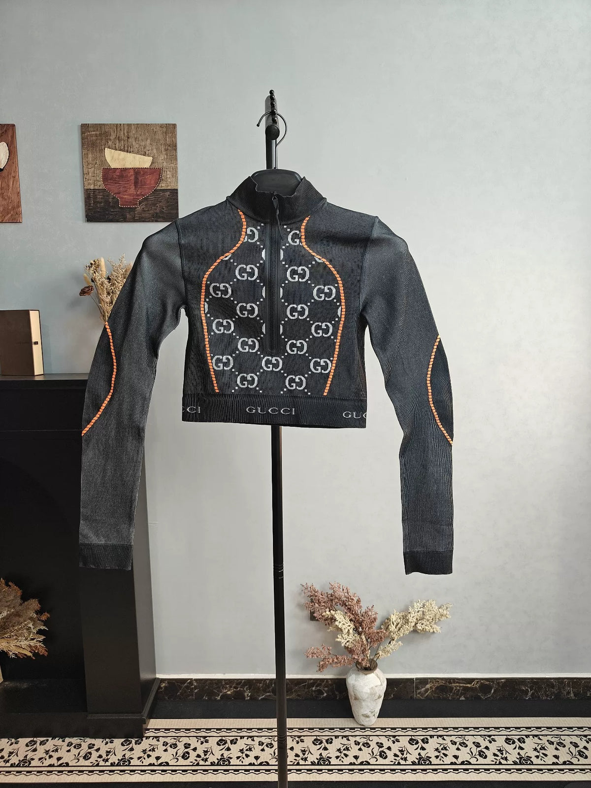 Gucci Black GG Jacquard Short Length Long Sleeve Top