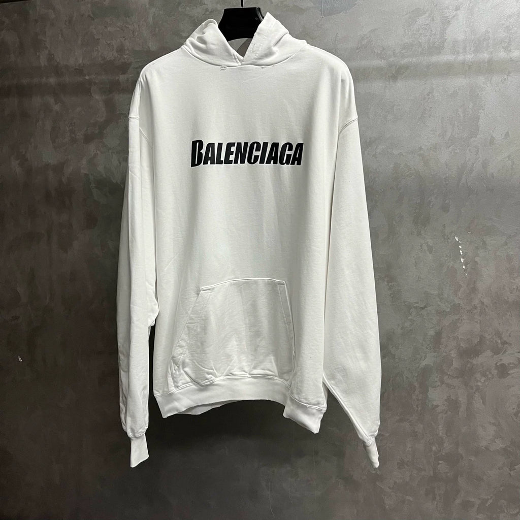 Balenciaga White Logo Print Hooded Sweater
