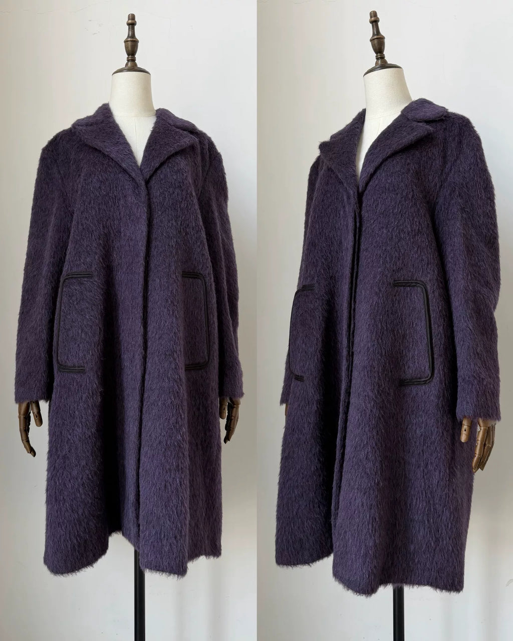 MM6 Maison Margiela Dark Grape Purple Umbrella Pleats Wool Mohair Blend Coat