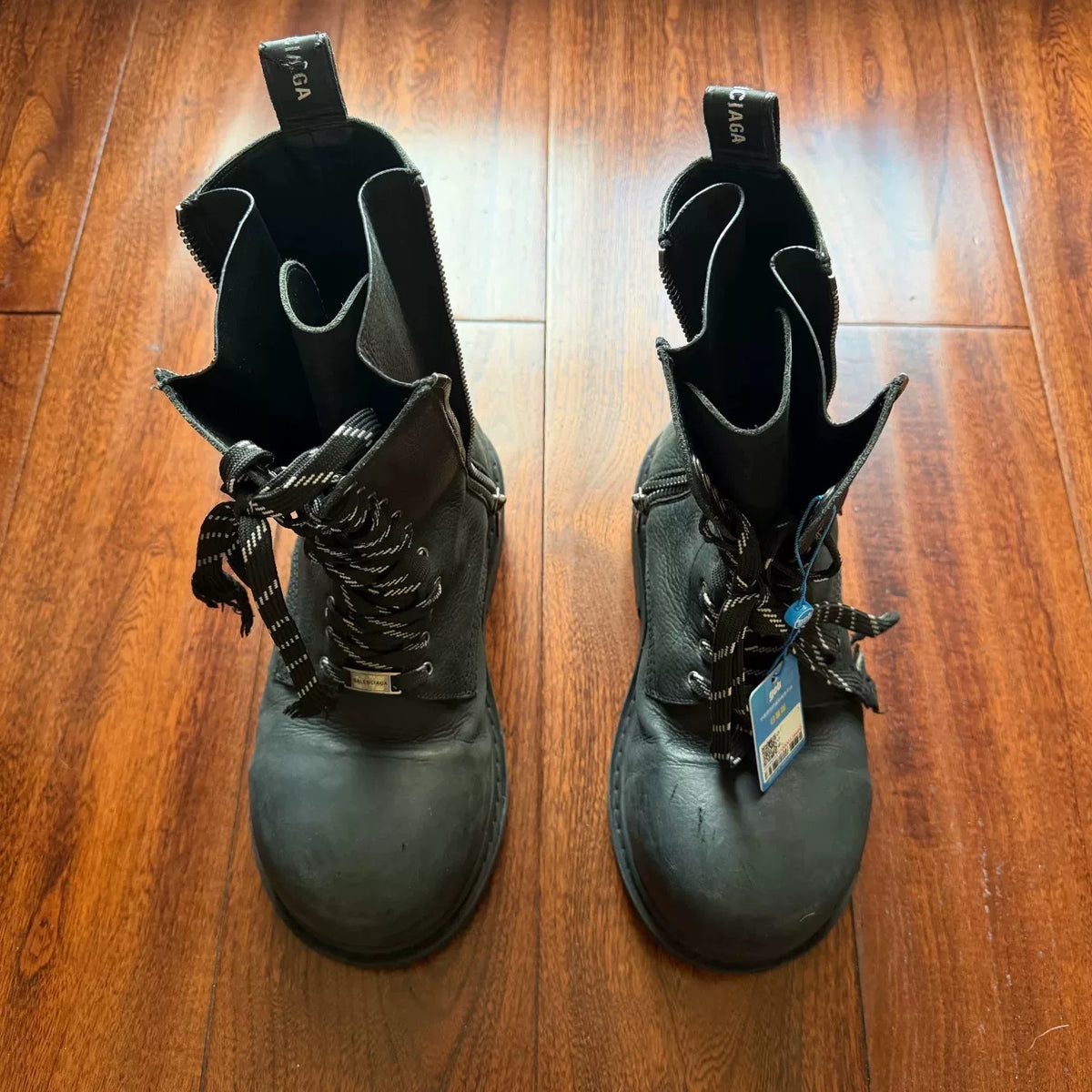 Balenciaga 25FW Double-Zipper Stomper Distressed Military Boots