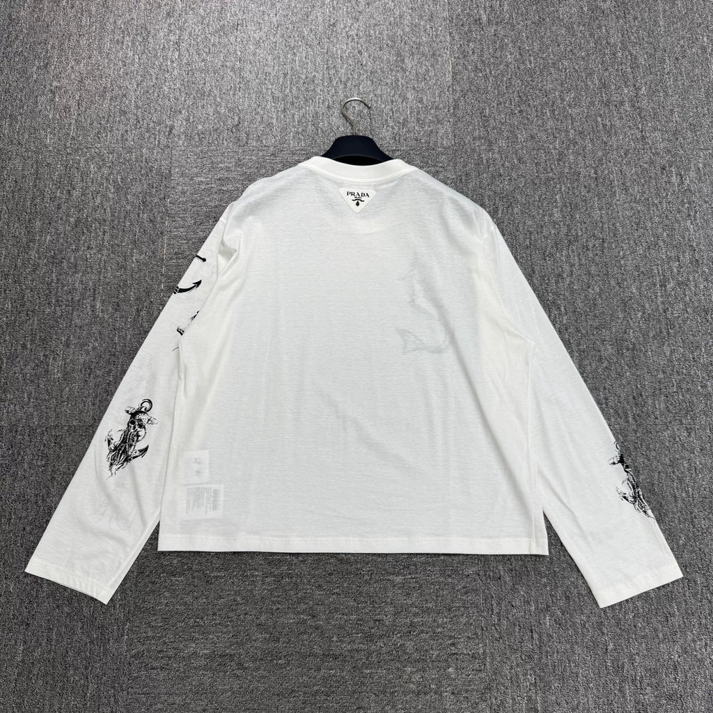 Prada Mermaid Print Long-Sleeve Top