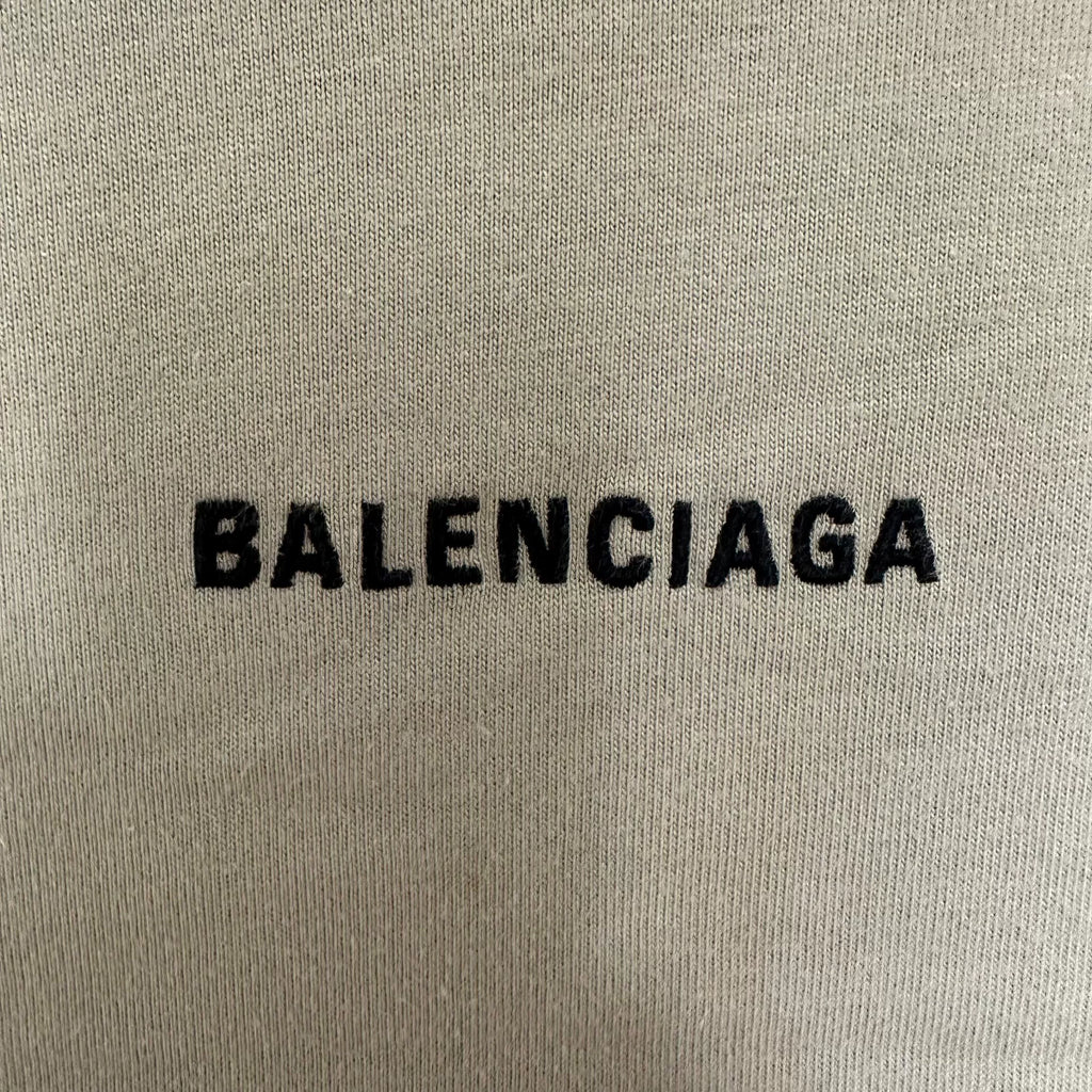 Balenciaga Khaki Grey Flocked Letter Short Sleeve Top