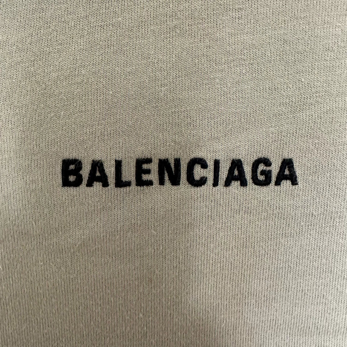 Balenciaga Khaki Grey Flocked Letter Short Sleeve Top