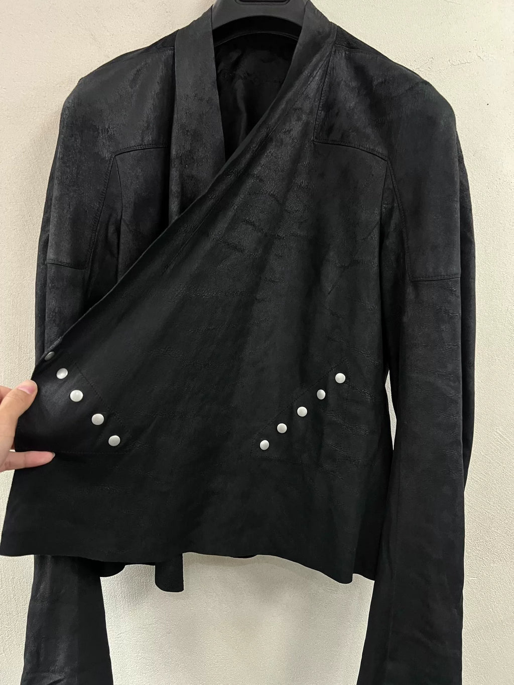 Rick Owens Burnt-Effect Sheepskin Daoist Robe Coat Snap-Button Jacket