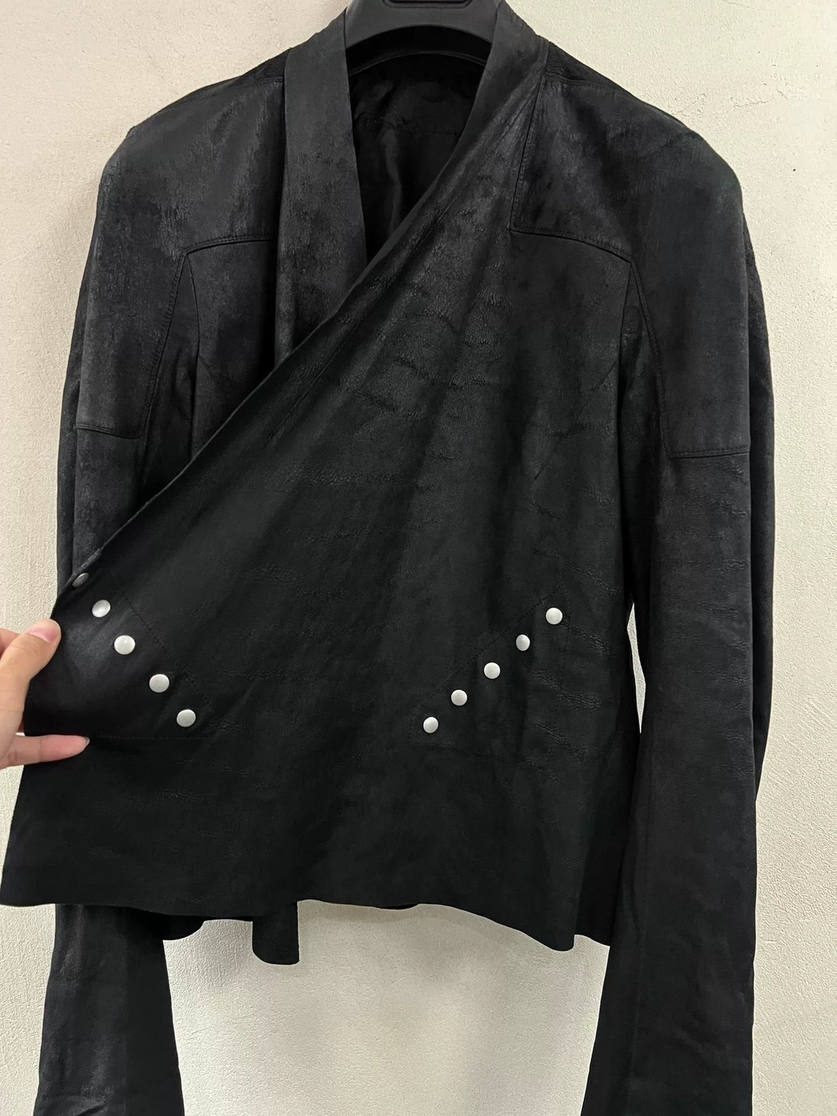 Rick Owens Burnt-Effect Sheepskin Daoist Robe Coat Snap-Button Jacket