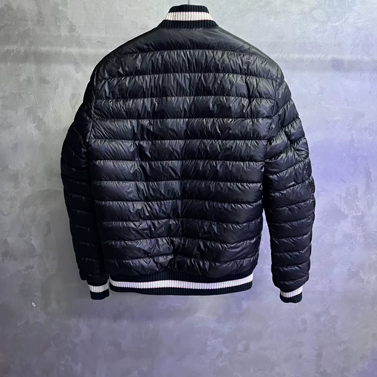 Moncler Colorblock Stripe Reversible Stand-Collar Down Jacket
